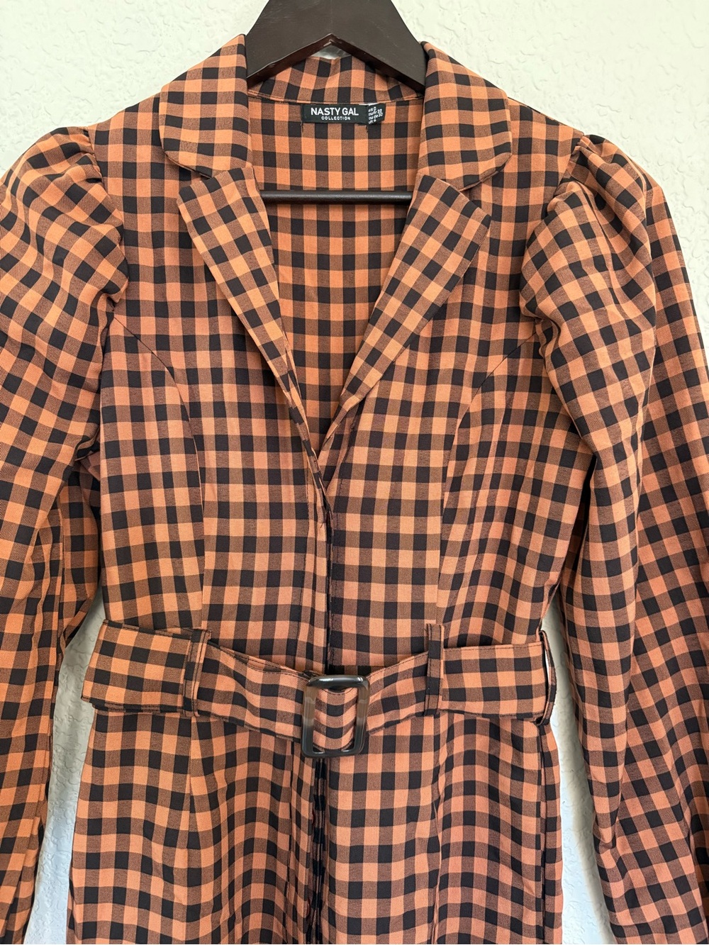 Nasty‎ Gal Salmon/Black Gingham Tailored Jumpsuit | Belted | Wider Leg  | US 0 - Picture 3 of 12